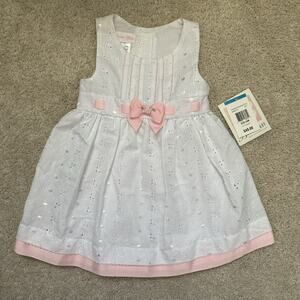 NWT Bonnnie Jean Classic sweet Esster Dress Eyelet White Pink Bloomers